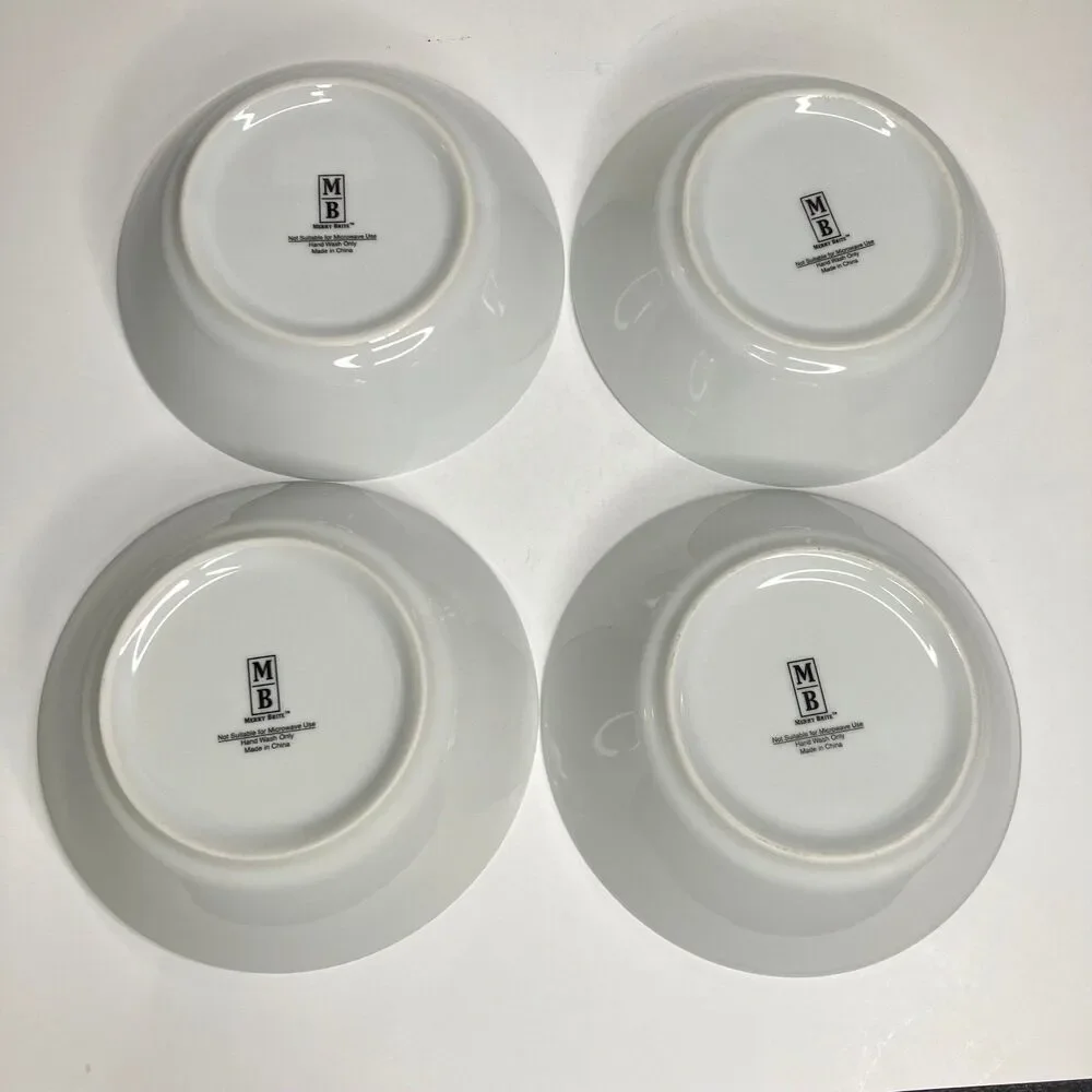 Merry Brite China MERRY CHRISTMAS Lot of 4 Soup Cereal Bowls Happy Holidays